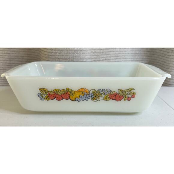 VTG Anchor Hocking Fire King Nature's Bounty Loaf Pan #441 Fruit Milk Glass 1QT - Picture 2 of 4